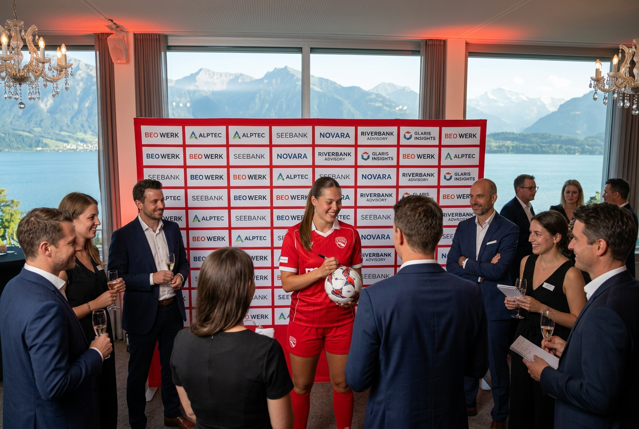 Visualisierung: Fussballerin gibt Autogramme an einem lokalen Event