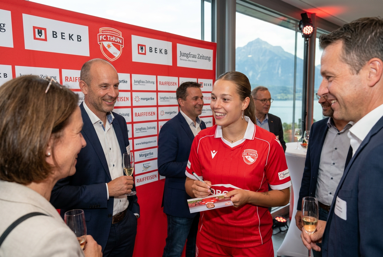 Visualisierung: Fussballerin gibt Autogramme an einem lokalen Event